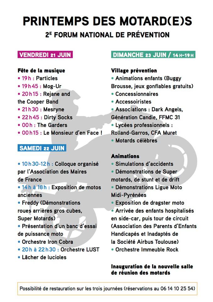 programme Printemps  des Motard(e)s 2013